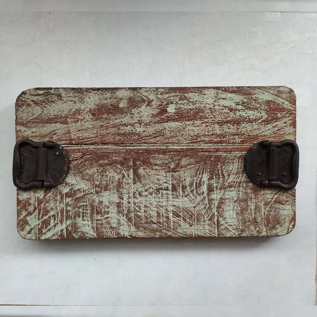 Wooden Distressed Tray with Old Door Handles (LxBxH - 18.75 x 10 x 2.25 Inches) - Style It by Hanika
